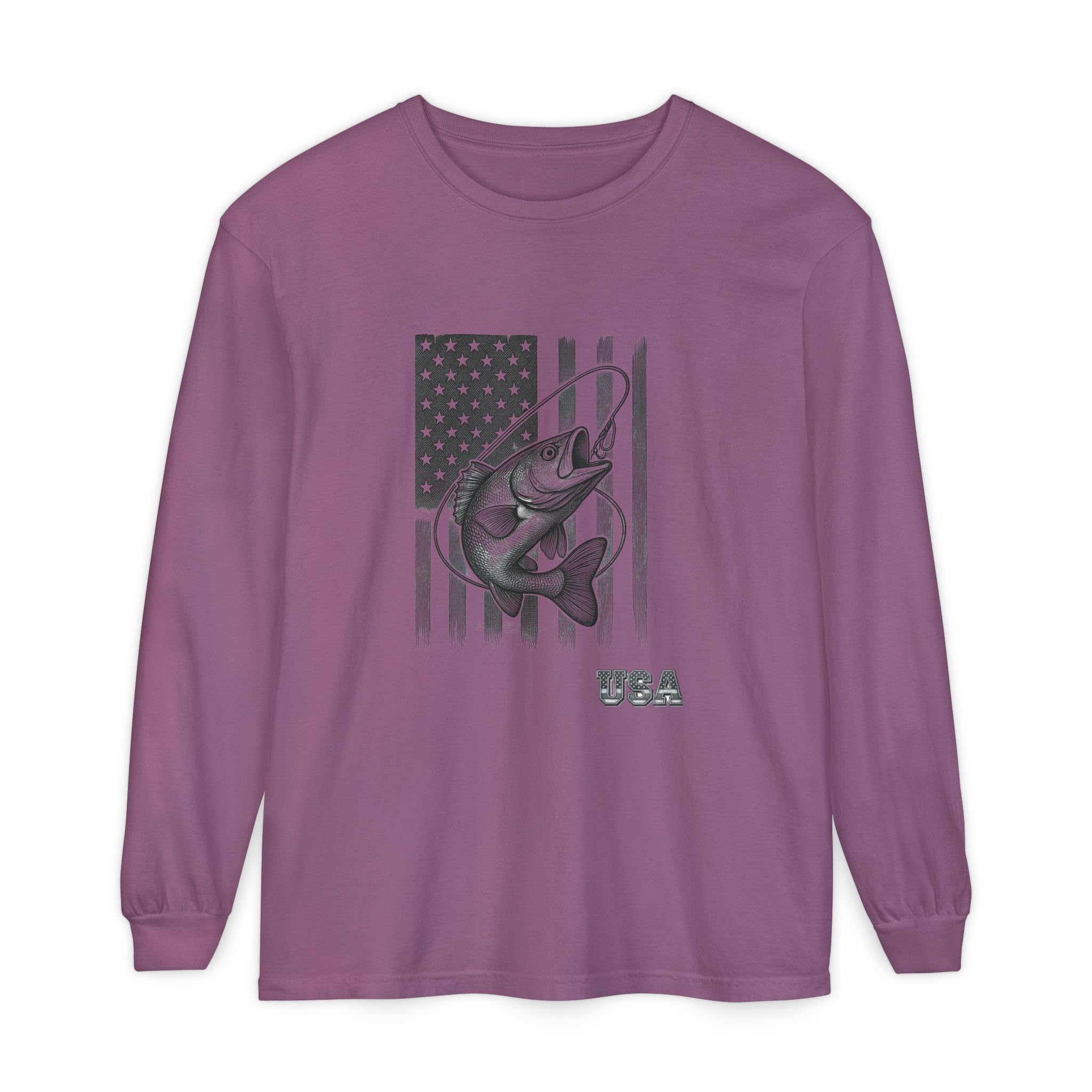 American Flag Bass Fishing Long Sleeve T-Shirt | USA Bass Tee