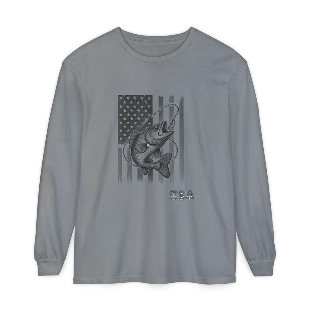 American Flag Bass Fishing Long Sleeve T-Shirt | USA Bass Tee
