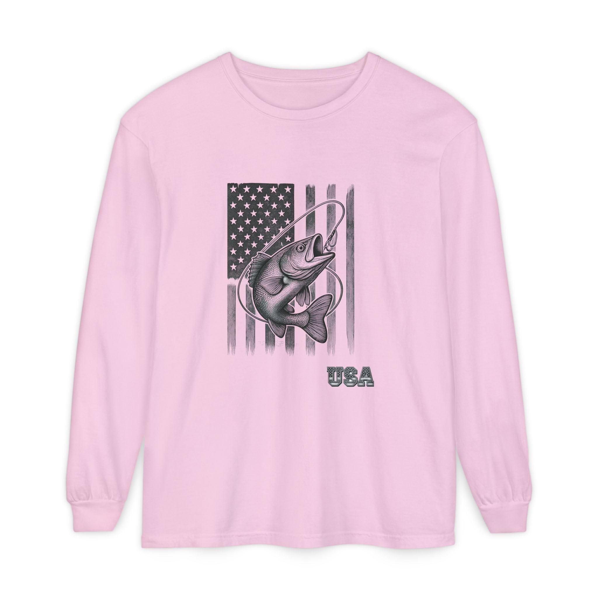 American Flag Bass Fishing Long Sleeve T-Shirt | USA Bass Tee
