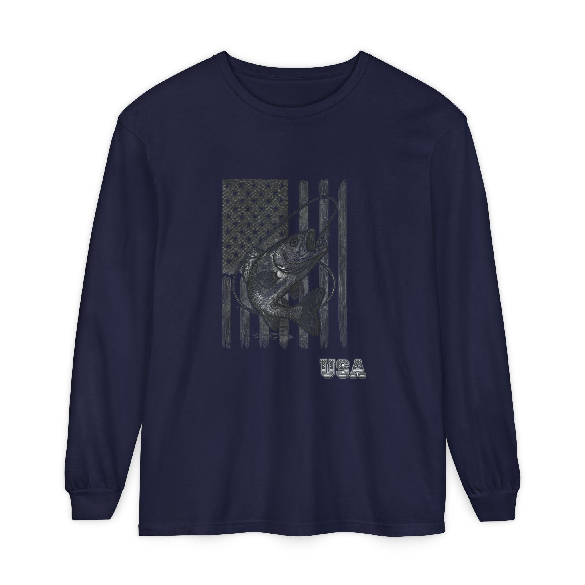 American Flag Bass Fishing Long Sleeve T-Shirt | USA Bass Tee
