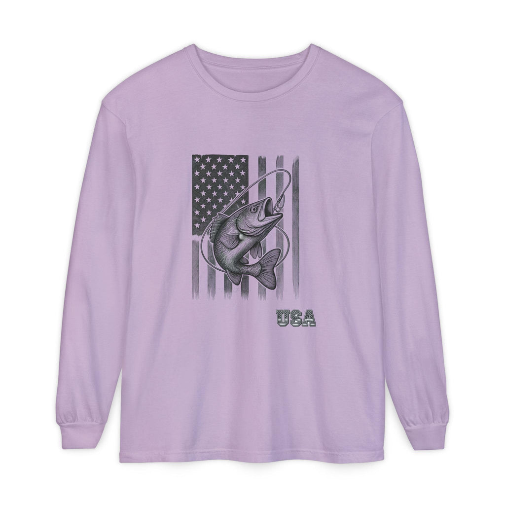 American Flag Bass Fishing Long Sleeve T-Shirt | USA Bass Tee