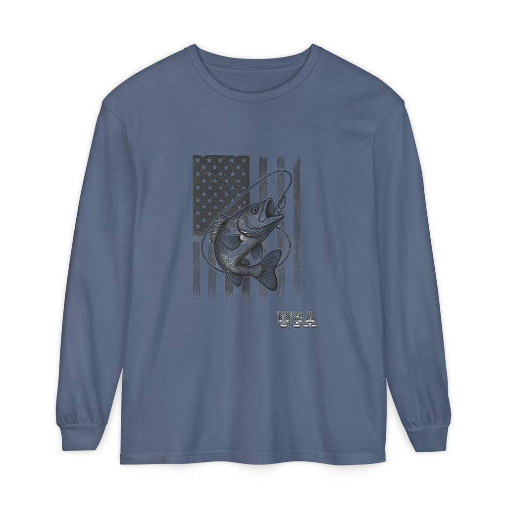American Flag Bass Fishing Long Sleeve T-Shirt | USA Bass Tee