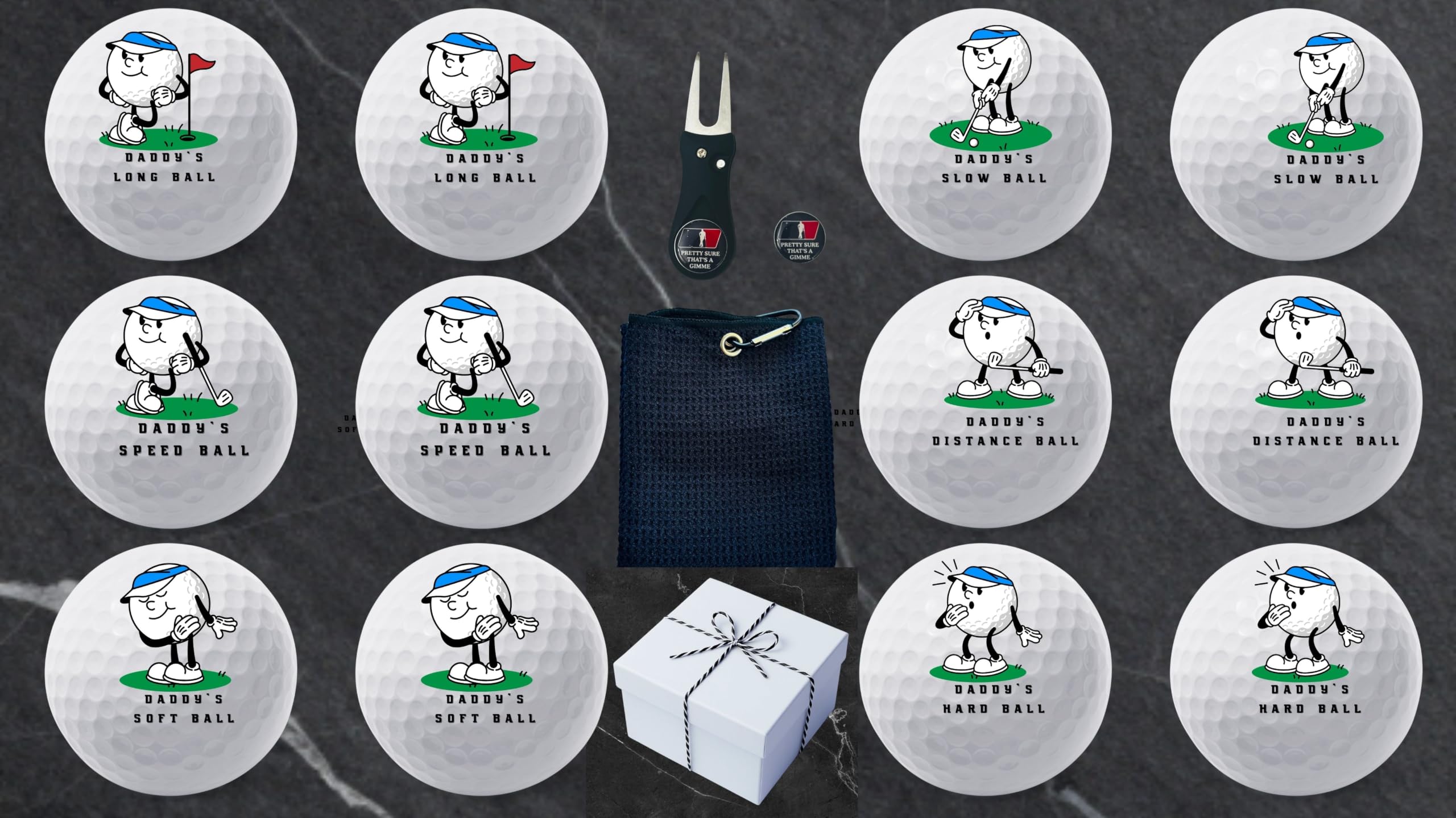 Golf Balls - Daddy's Golf Balls, Beautiful Designs. Multiple Designs Golf Ball for Gifts & Accessories. Includes Balls,Towel,Divot. Pick Yours 12each