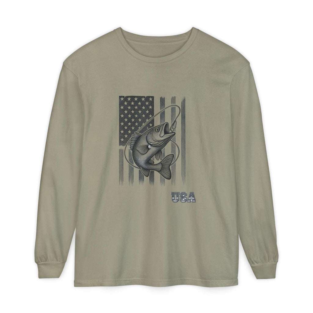 American Flag Bass Fishing Long Sleeve T-Shirt | USA Bass Tee