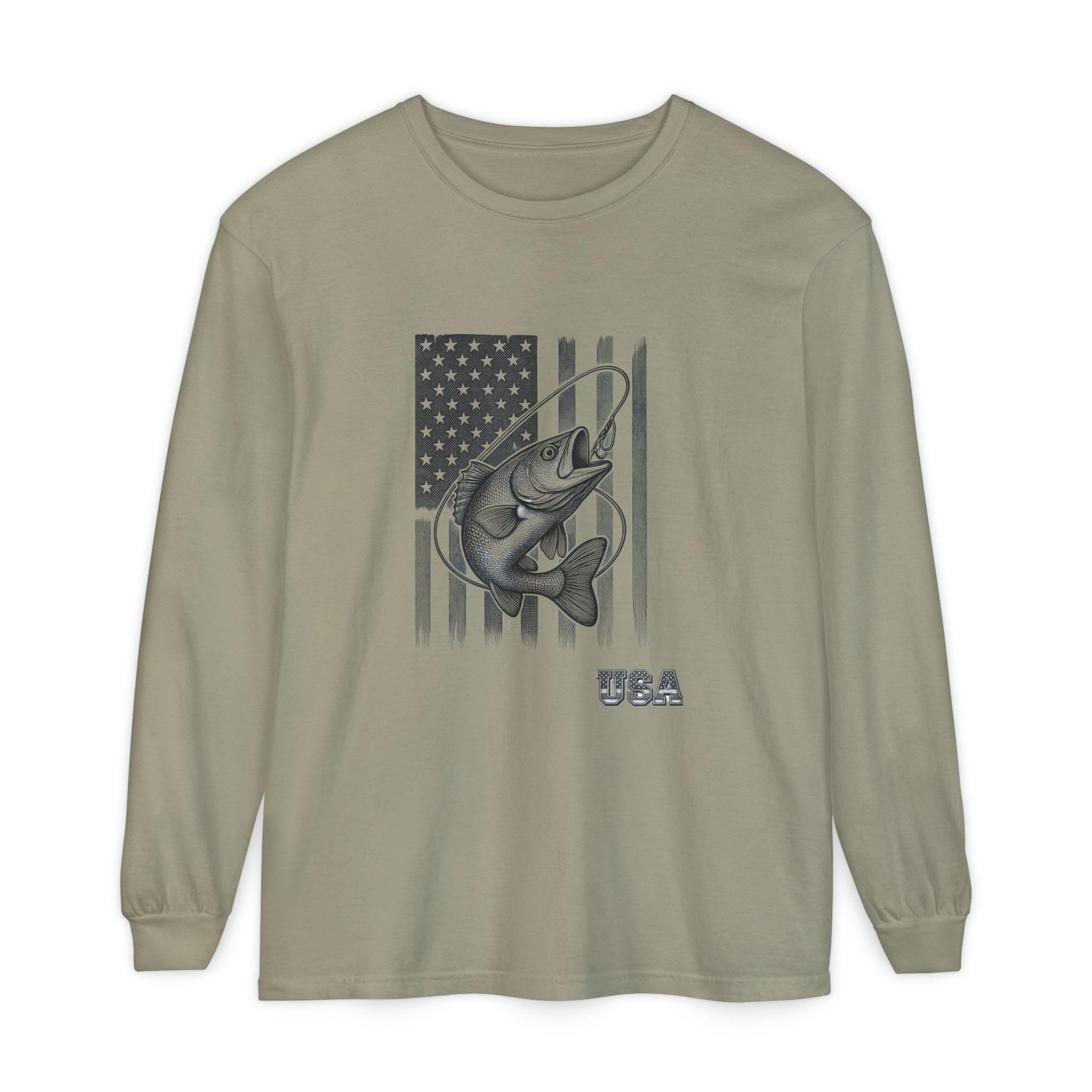 American Flag Bass Fishing Long Sleeve T-Shirt | USA Bass Tee