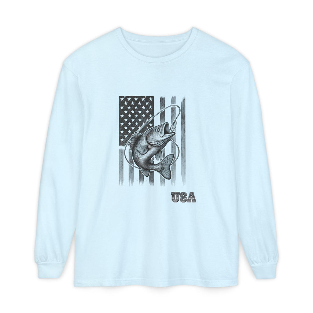 American Flag Bass Fishing Long Sleeve T-Shirt | USA Bass Tee