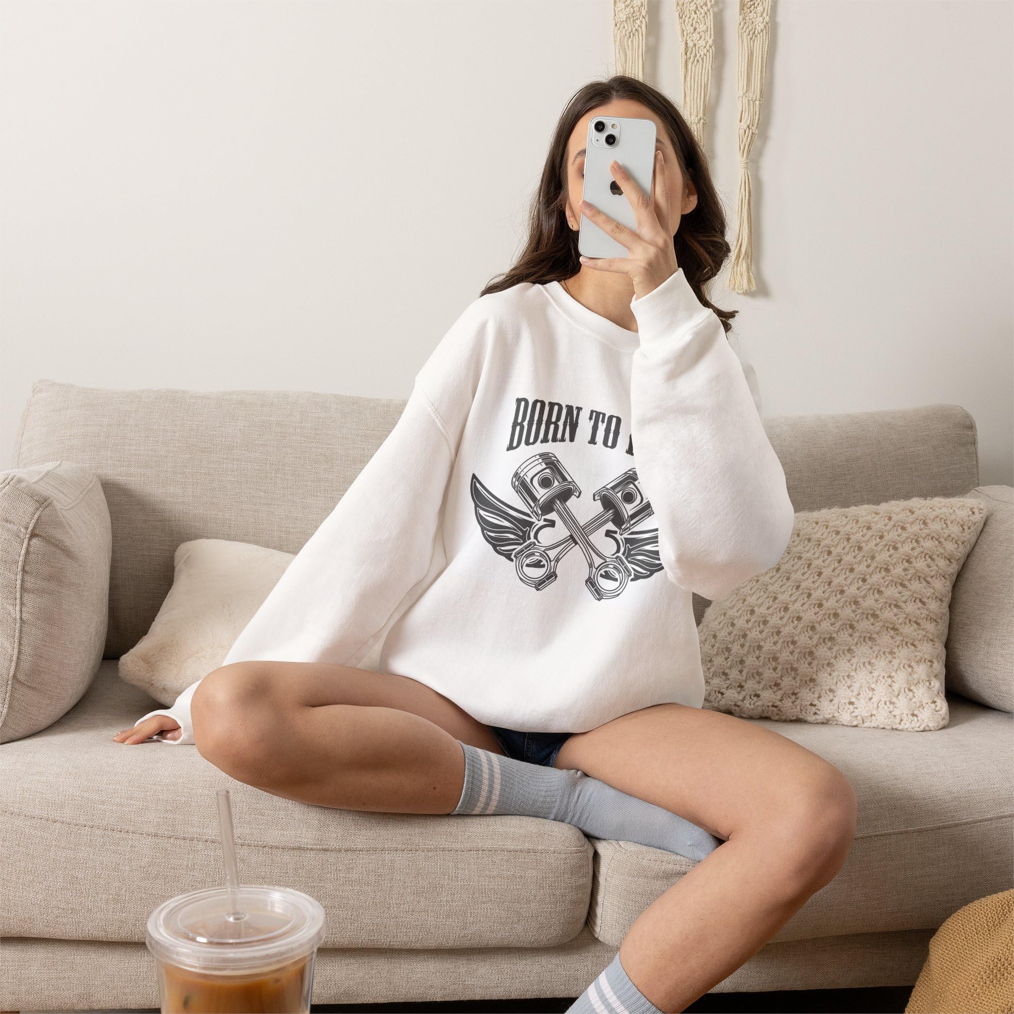 Born to Ride piston wings Sweatshirt | Motorcycle biker crewneck