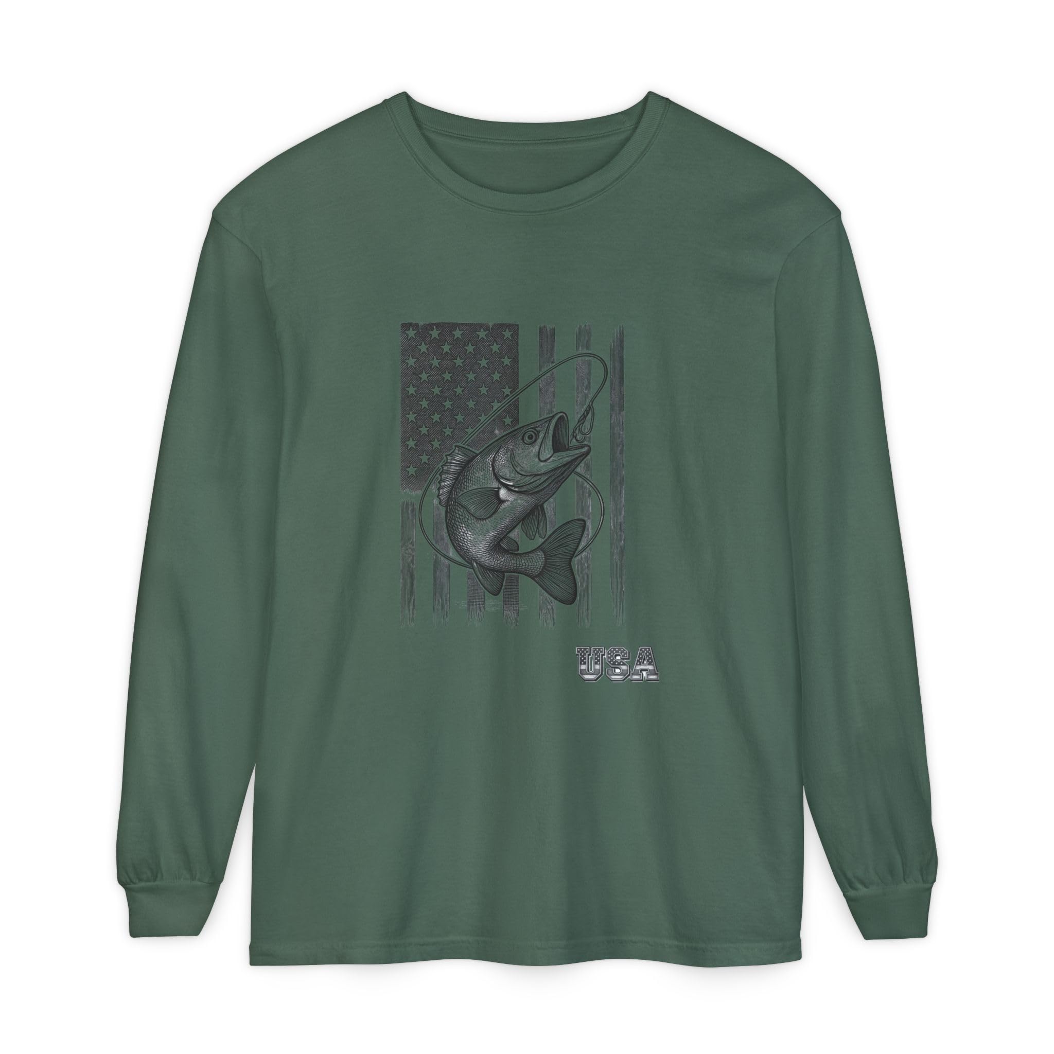 American Flag Bass Fishing Long Sleeve T-Shirt | USA Bass Tee