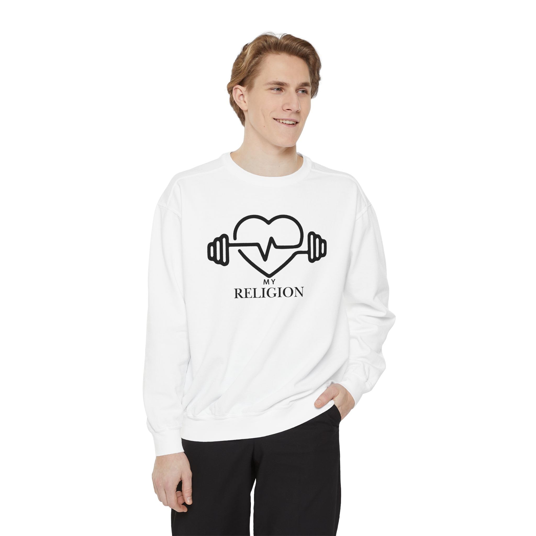 Heartbeat Barbell My Religion Sweatshirt | Fitness Graphic Crewneck