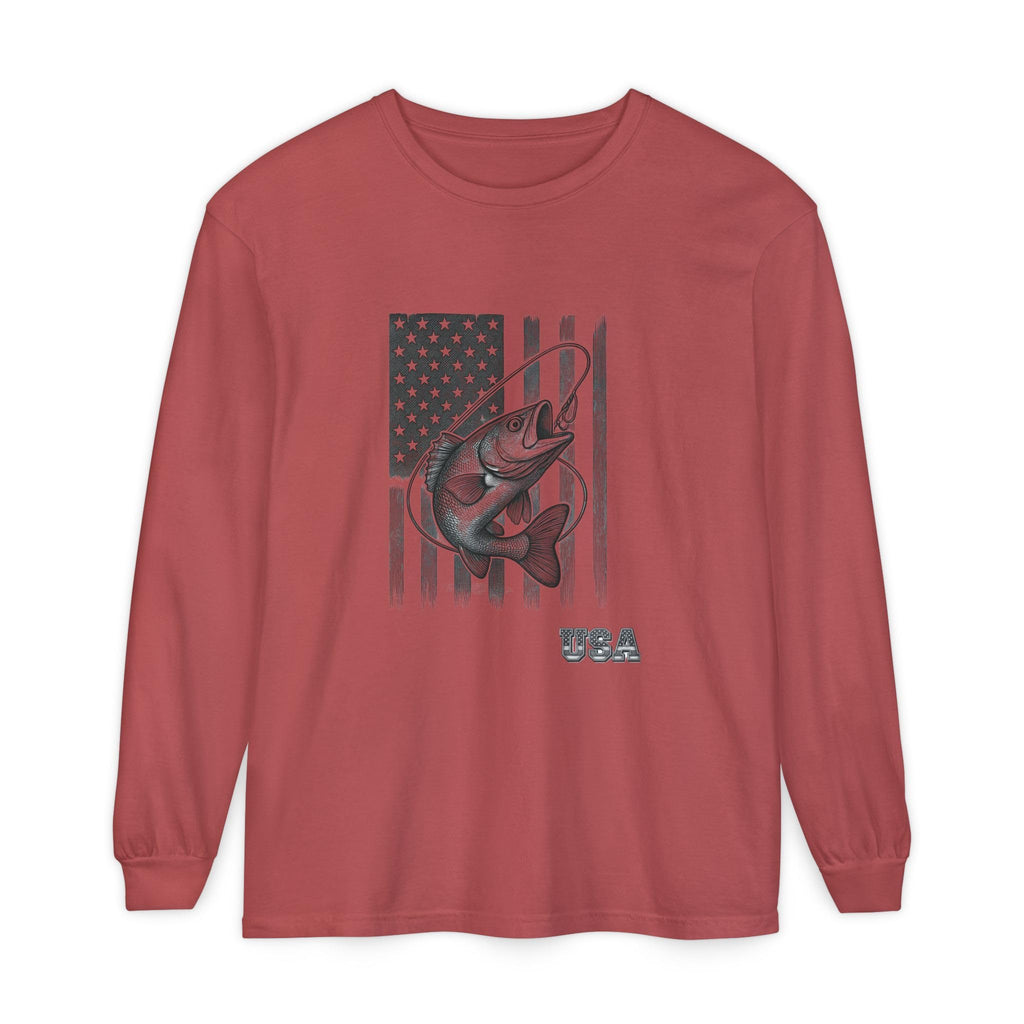 American Flag Bass Fishing Long Sleeve T-Shirt | USA Bass Tee