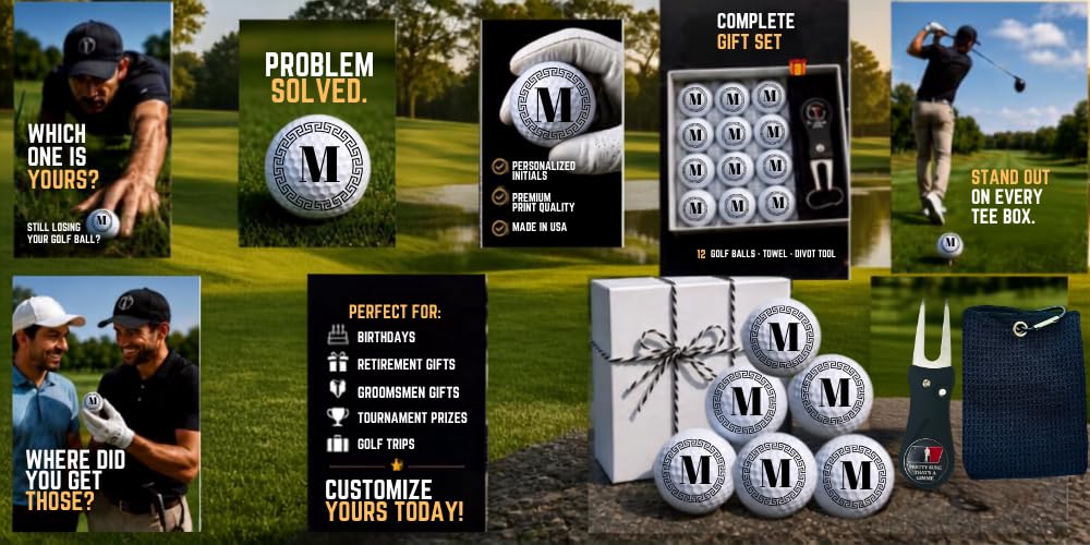 Golf Balls - Greek Ring Golf Balls, Beautiful Designs. Multiple Designs Golf Ball for Gifts & Accessories. Includes Balls,Towel,Divot. 12 Pack