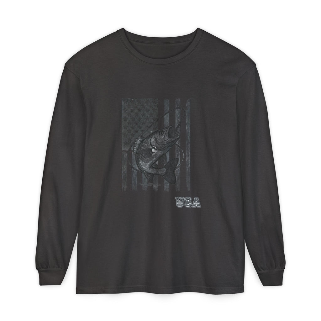 American Flag Bass Fishing Long Sleeve T-Shirt | USA Bass Tee
