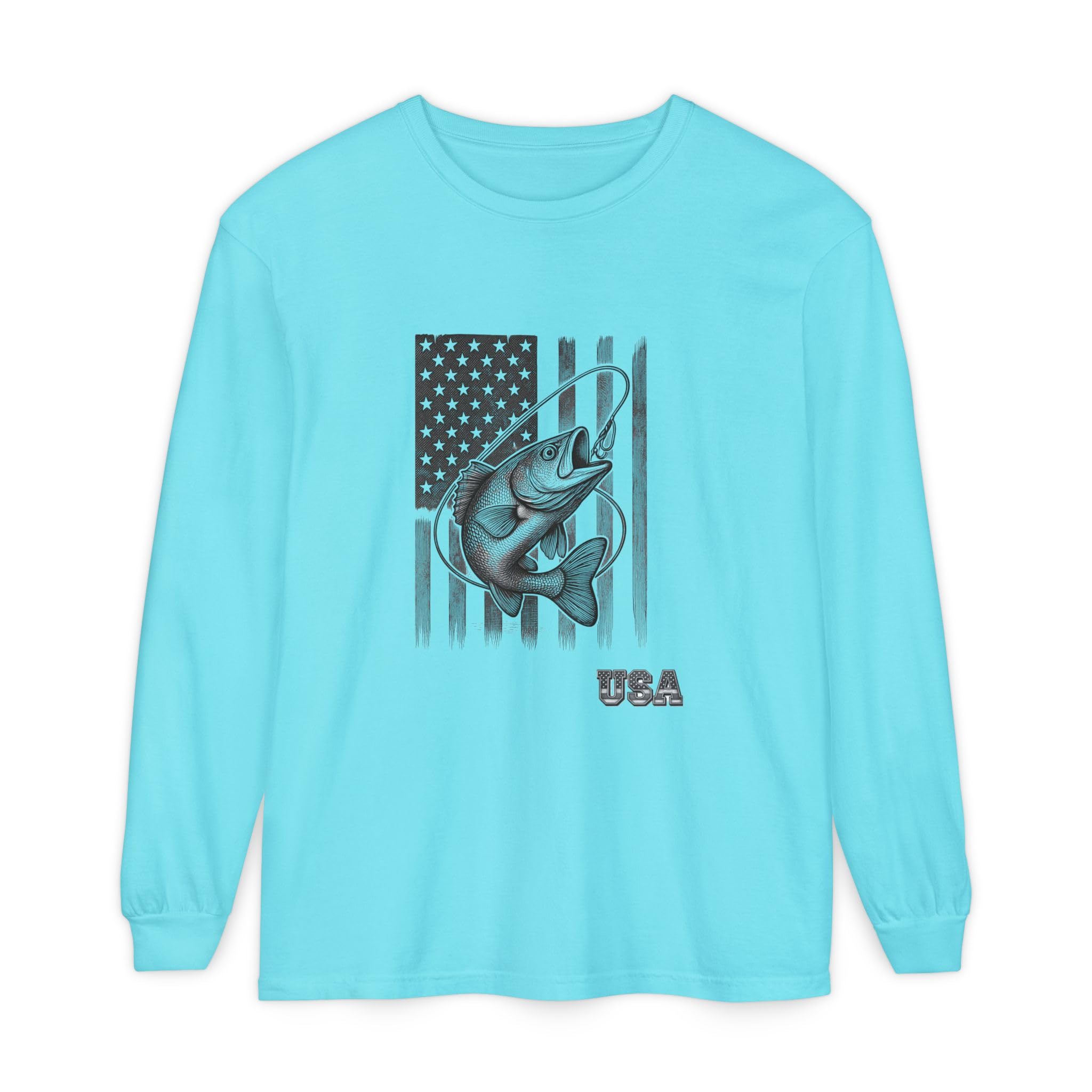 American Flag Bass Fishing Long Sleeve T-Shirt | USA Bass Tee