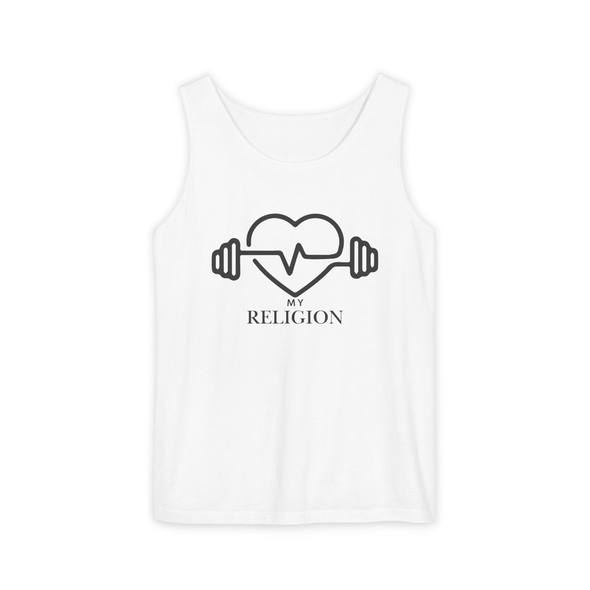 Barbell Heart with EKG My Religion Tank Top | Fitness Workout Shirt