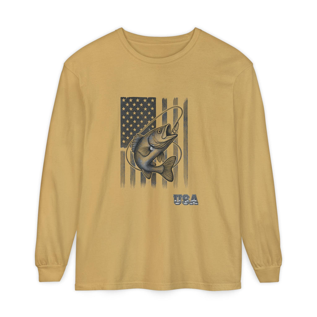 American Flag Bass Fishing Long Sleeve T-Shirt | USA Bass Tee