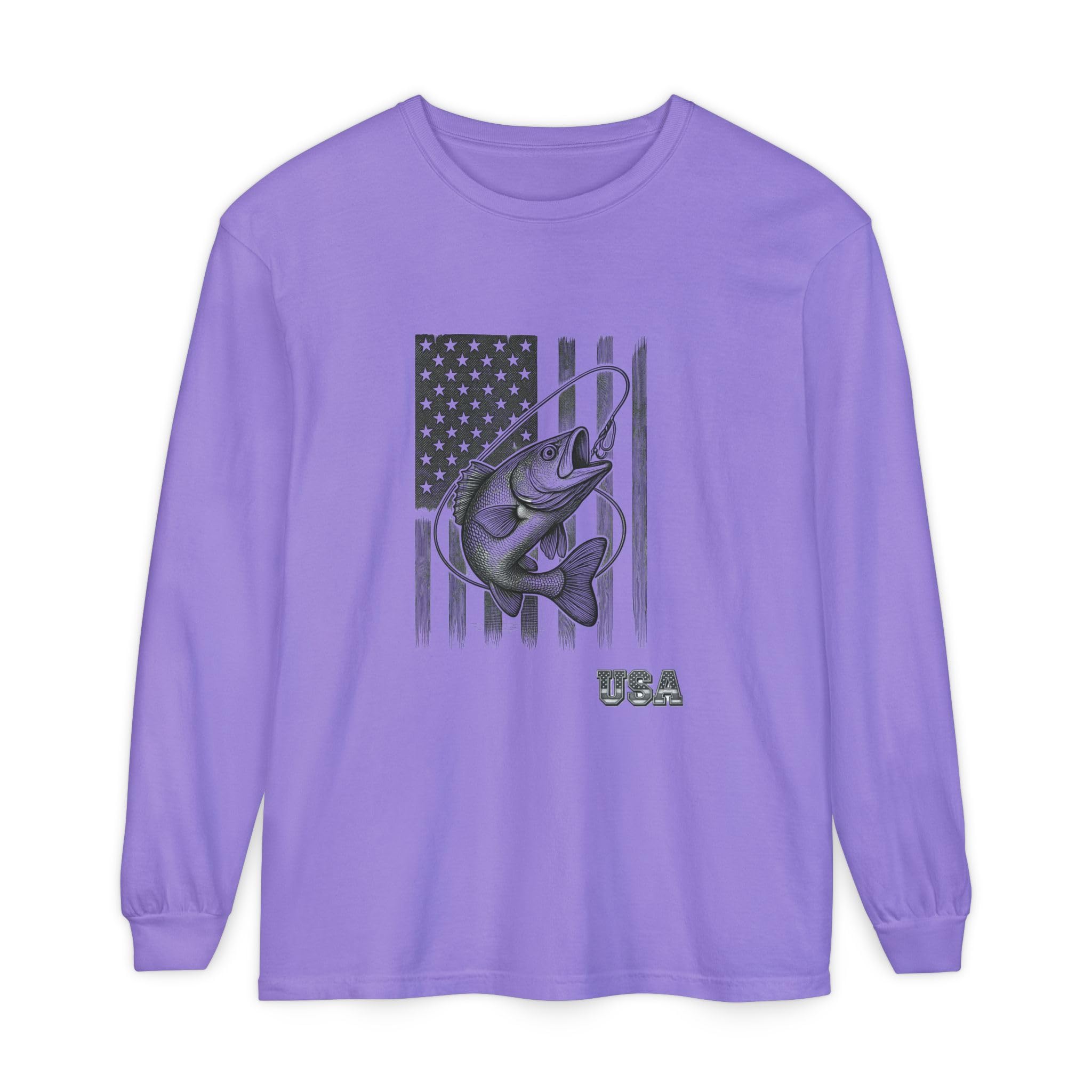 American Flag Bass Fishing Long Sleeve T-Shirt | USA Bass Tee