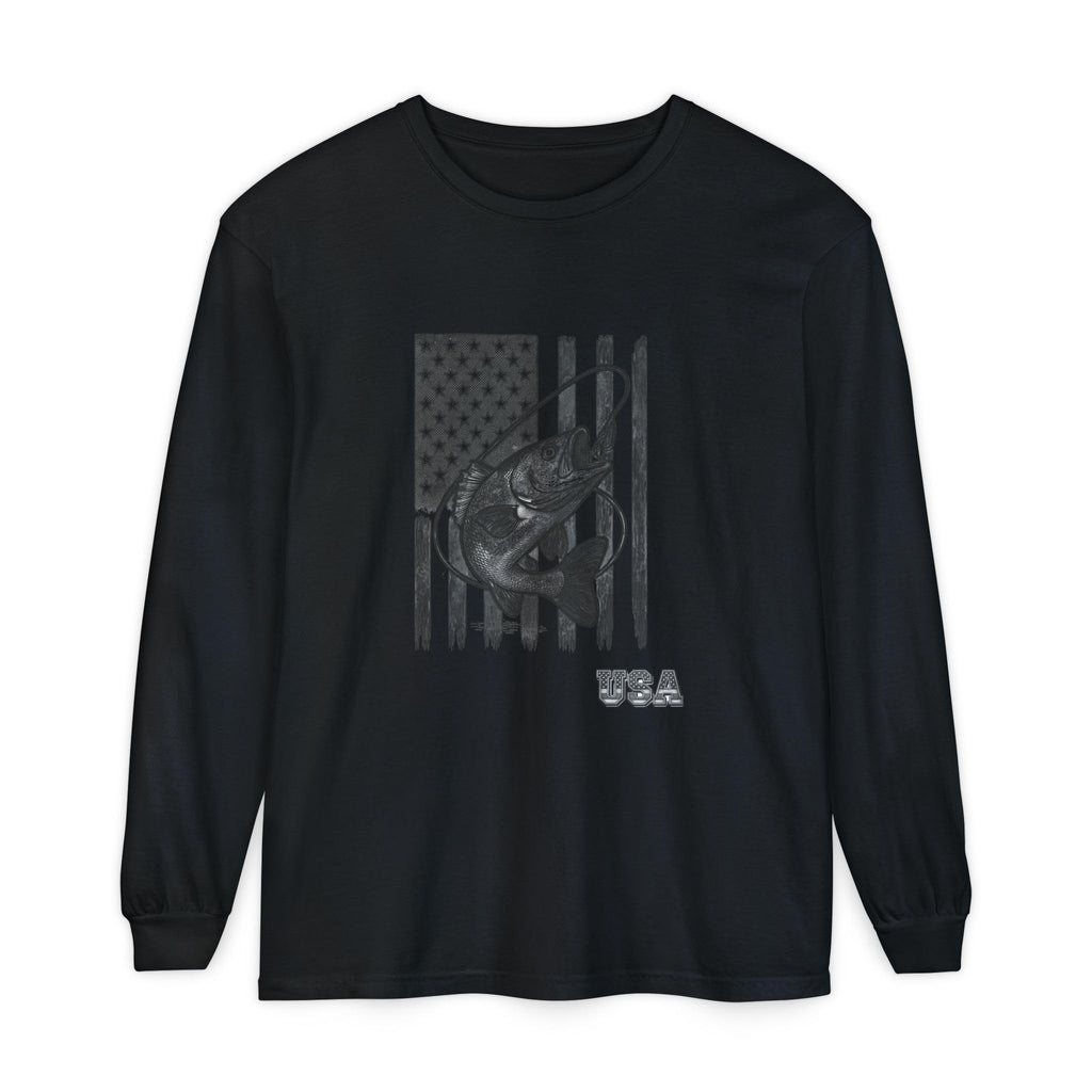 American Flag Bass Fishing Long Sleeve T-Shirt | USA Bass Tee
