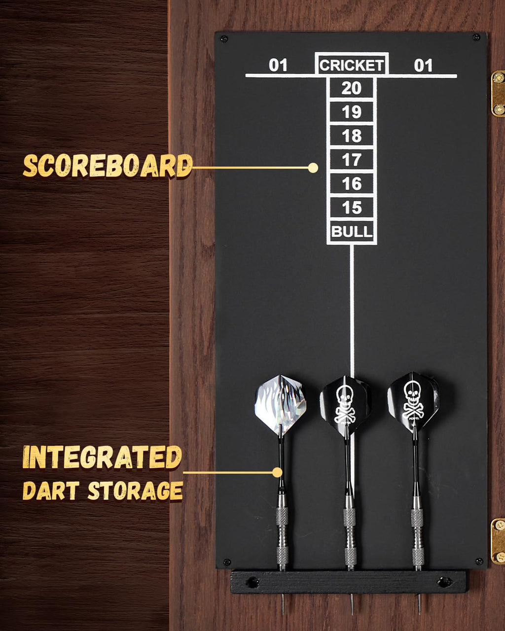 Yirinatek Sisal Dart Board Cabinet Sets, Decorative Dart Boards for Adults [6*Steel Darts] - Wooden Dartboard Cabinet with Integrated Scoreboard for Family Game Rooms (Coffee)