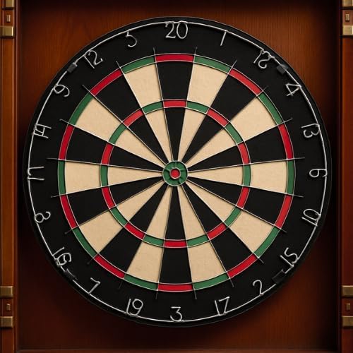 Dartboard Cabinet Set with 6 Steel Tip Darts, Paper Fibre Dartboard, Chalk & Eraser (21.5 x 21.5 x 4) - Mancave, Home bar, Games Room or Garage wall.