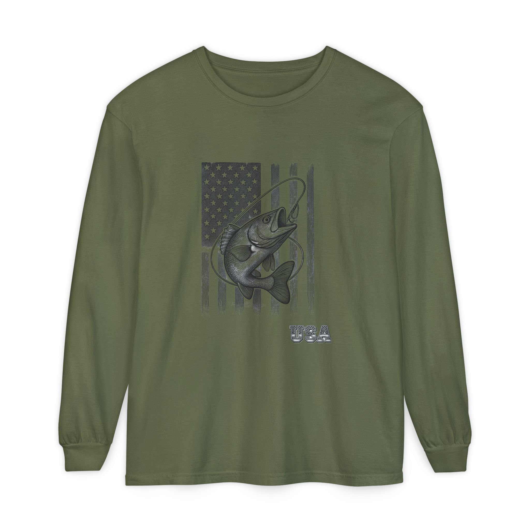 American Flag Bass Fishing Long Sleeve T-Shirt | USA Bass Tee