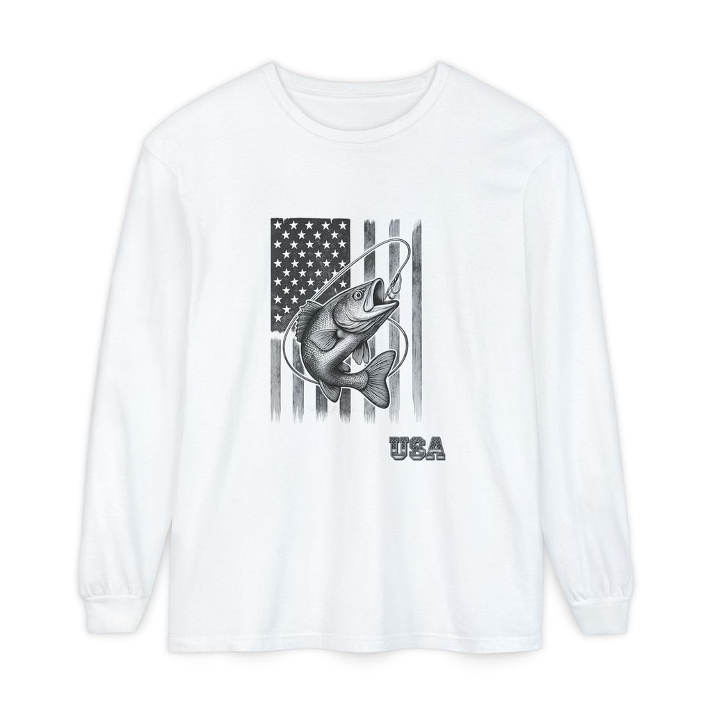 American Flag Bass Fishing Long Sleeve T-Shirt | USA Bass Tee