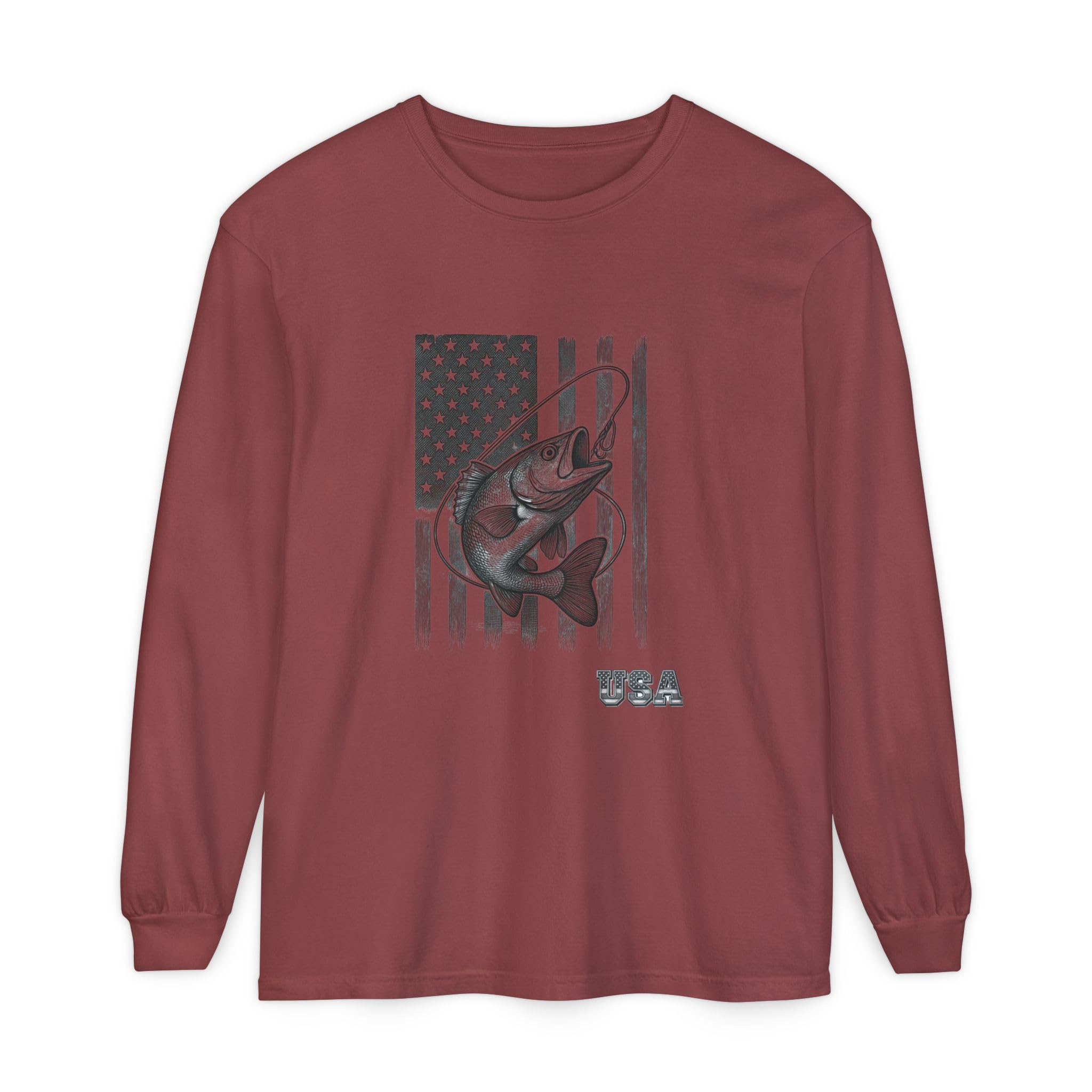 American Flag Bass Fishing Long Sleeve T-Shirt | USA Bass Tee