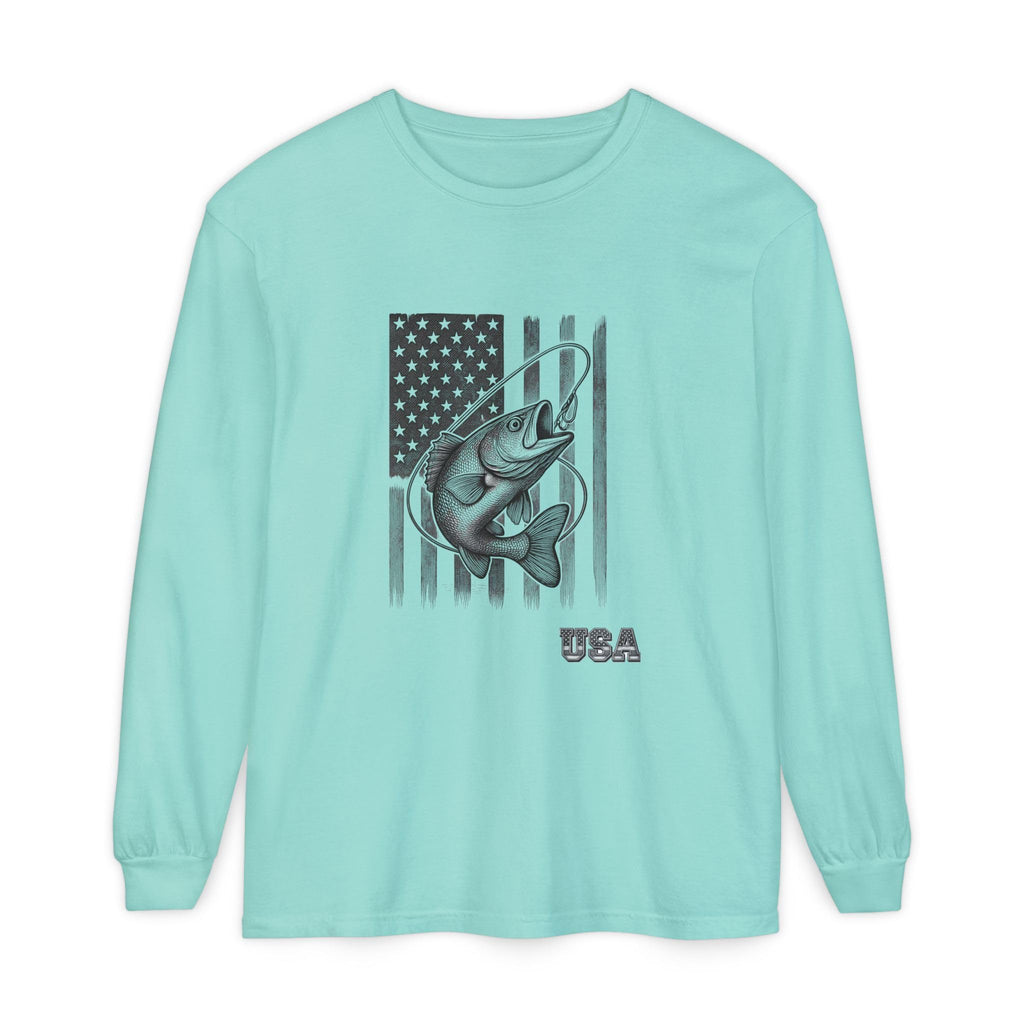 American Flag Bass Fishing Long Sleeve T-Shirt | USA Bass Tee