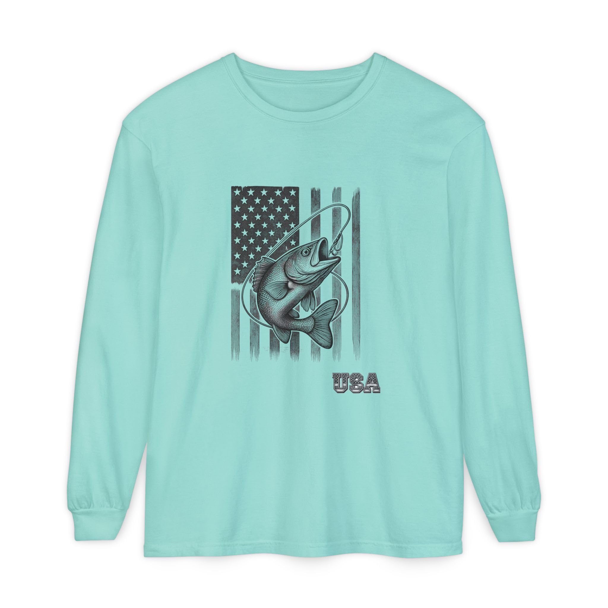 American Flag Bass Fishing Long Sleeve T-Shirt | USA Bass Tee