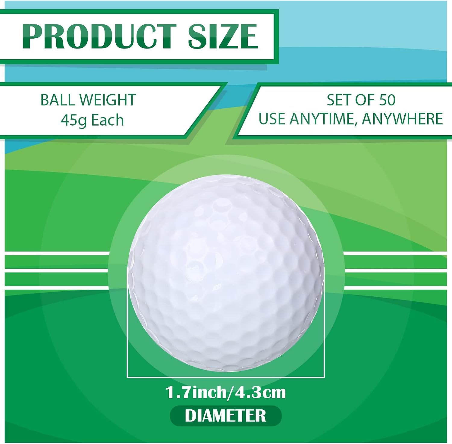 50 Pcs Practice Golf Balls Bulk 45g Solid Rubber Golf Training Balls High Bounce Performance for Hit Away Swing Driving Range Indoor Outdoor Training Balls