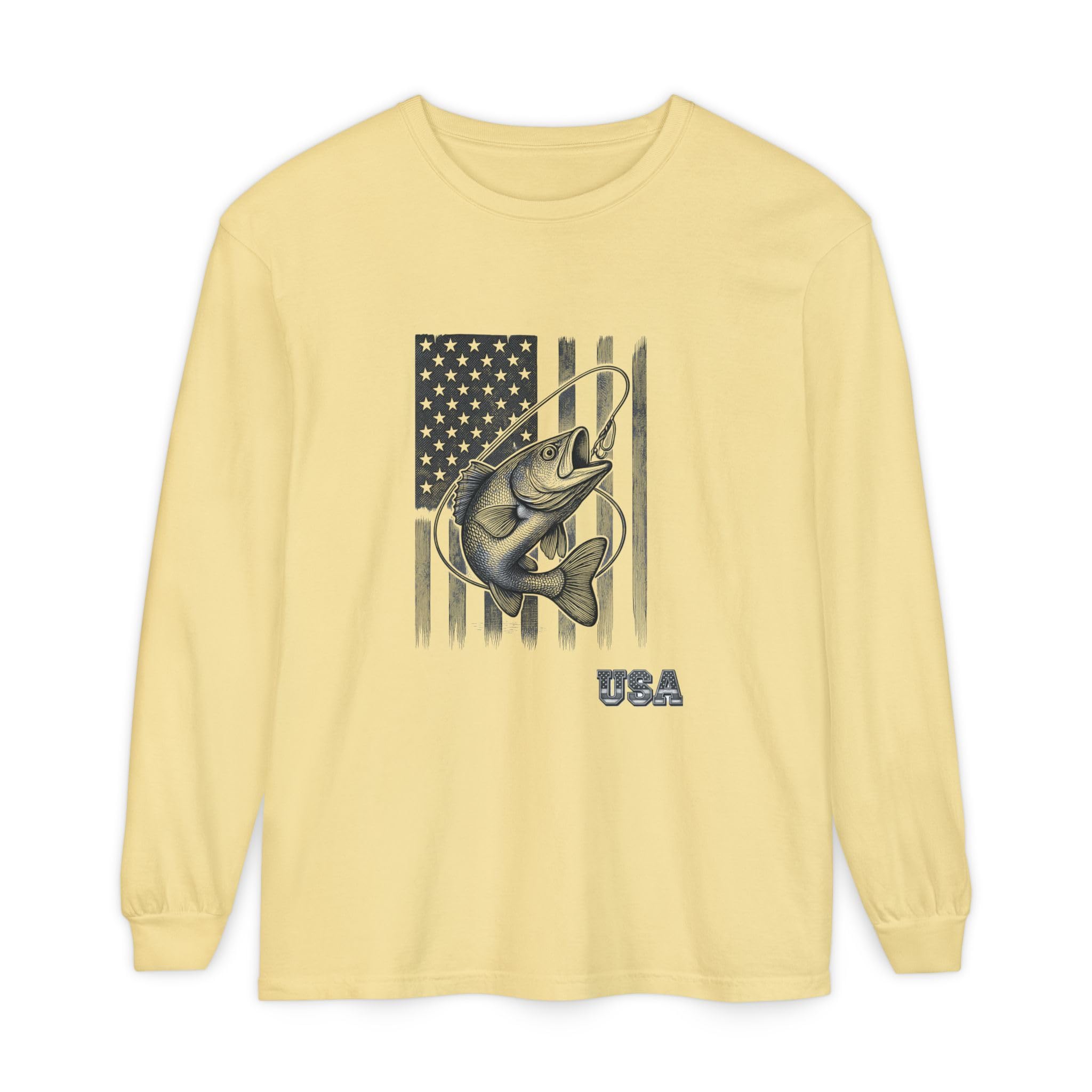 American Flag Bass Fishing Long Sleeve T-Shirt | USA Bass Tee