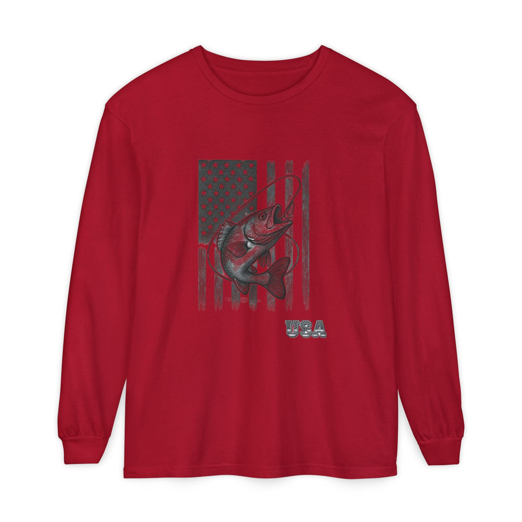 American Flag Bass Fishing Long Sleeve T-Shirt | USA Bass Tee