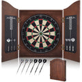Yirinatek Sisal Dart Board Cabinet Sets, Decorative Dart Boards for Adults [6*Steel Darts] - Wooden Dartboard Cabinet with Integrated Scoreboard for Family Game Rooms (Coffee)