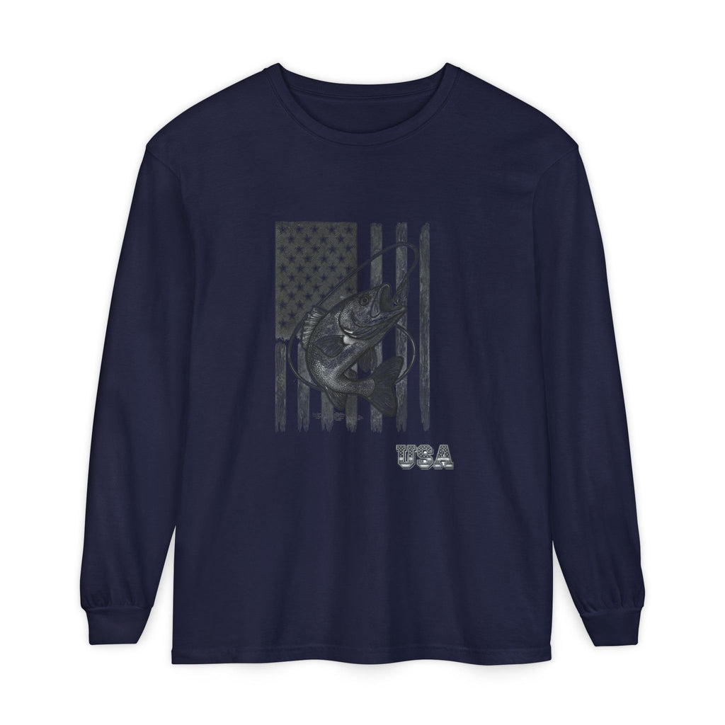 American Flag Bass Fishing Long Sleeve T-Shirt | USA Bass Tee