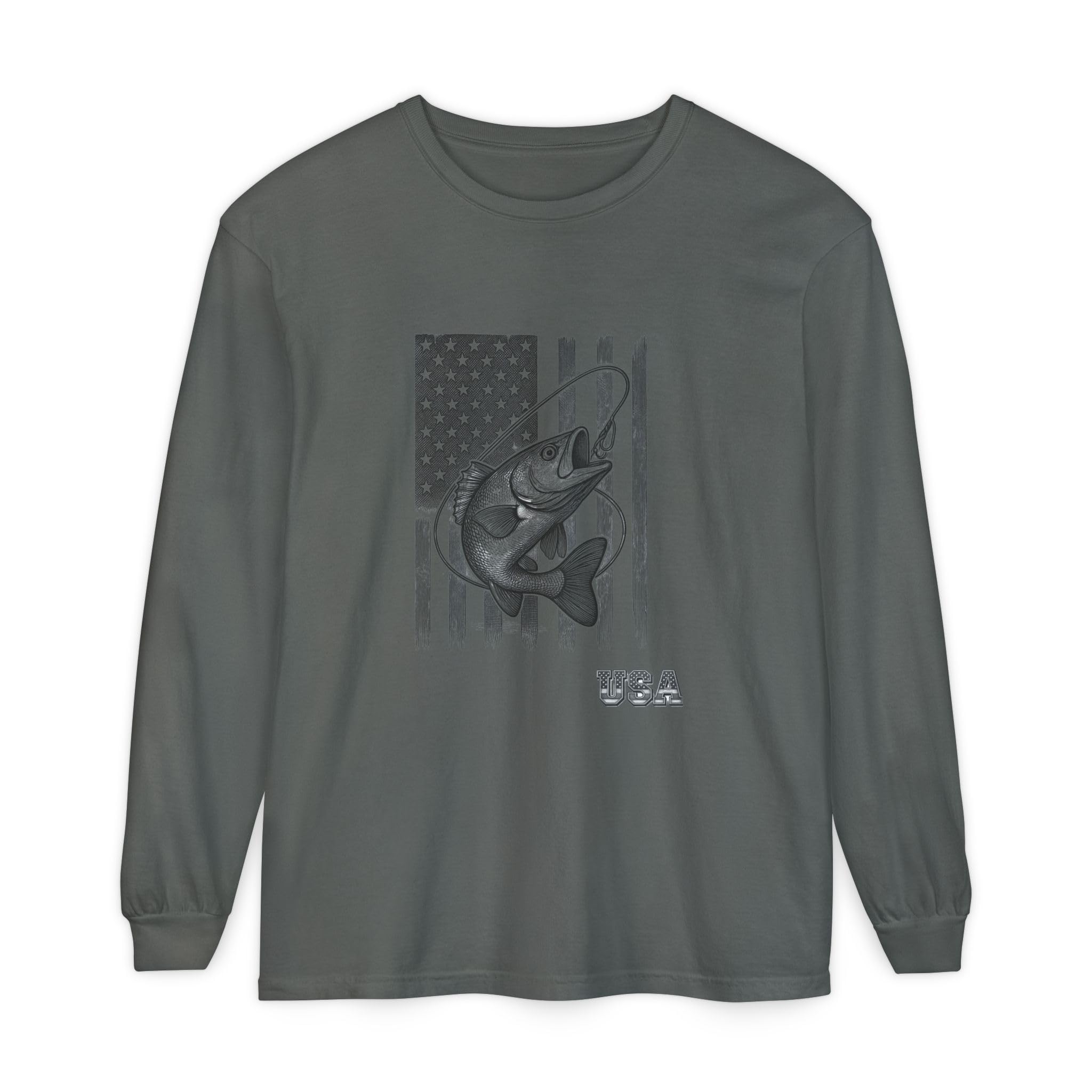 American Flag Bass Fishing Long Sleeve T-Shirt | USA Bass Tee