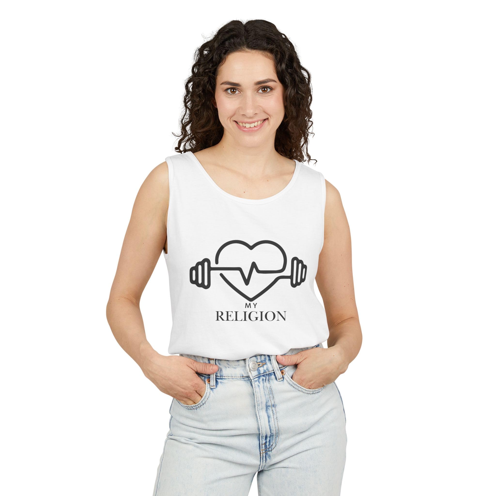 Barbell Heart with EKG My Religion Tank Top | Fitness Workout Shirt