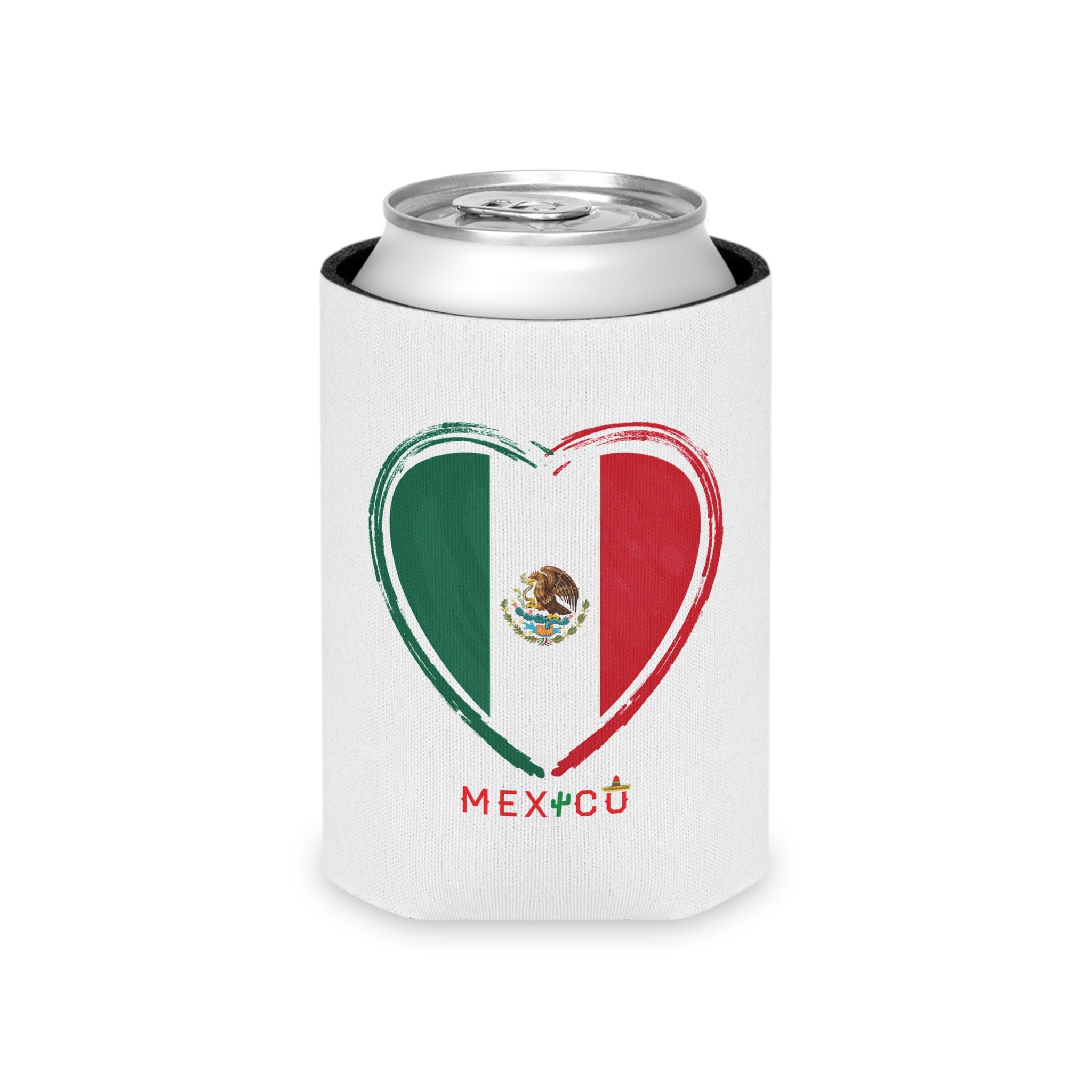 Mexico Heart Flag Can Cooler | Mexican Flag Beverage Kozy