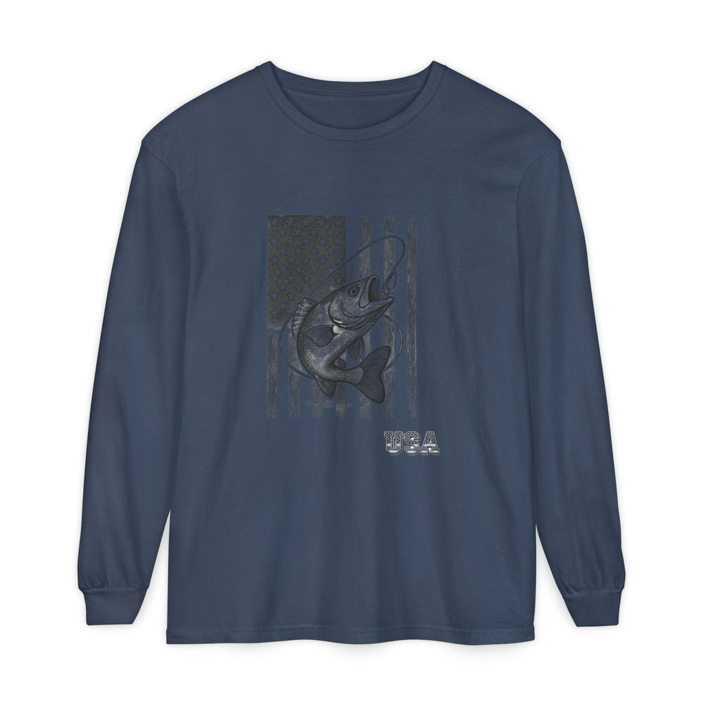 American Flag Bass Fishing Long Sleeve T-Shirt | USA Bass Tee