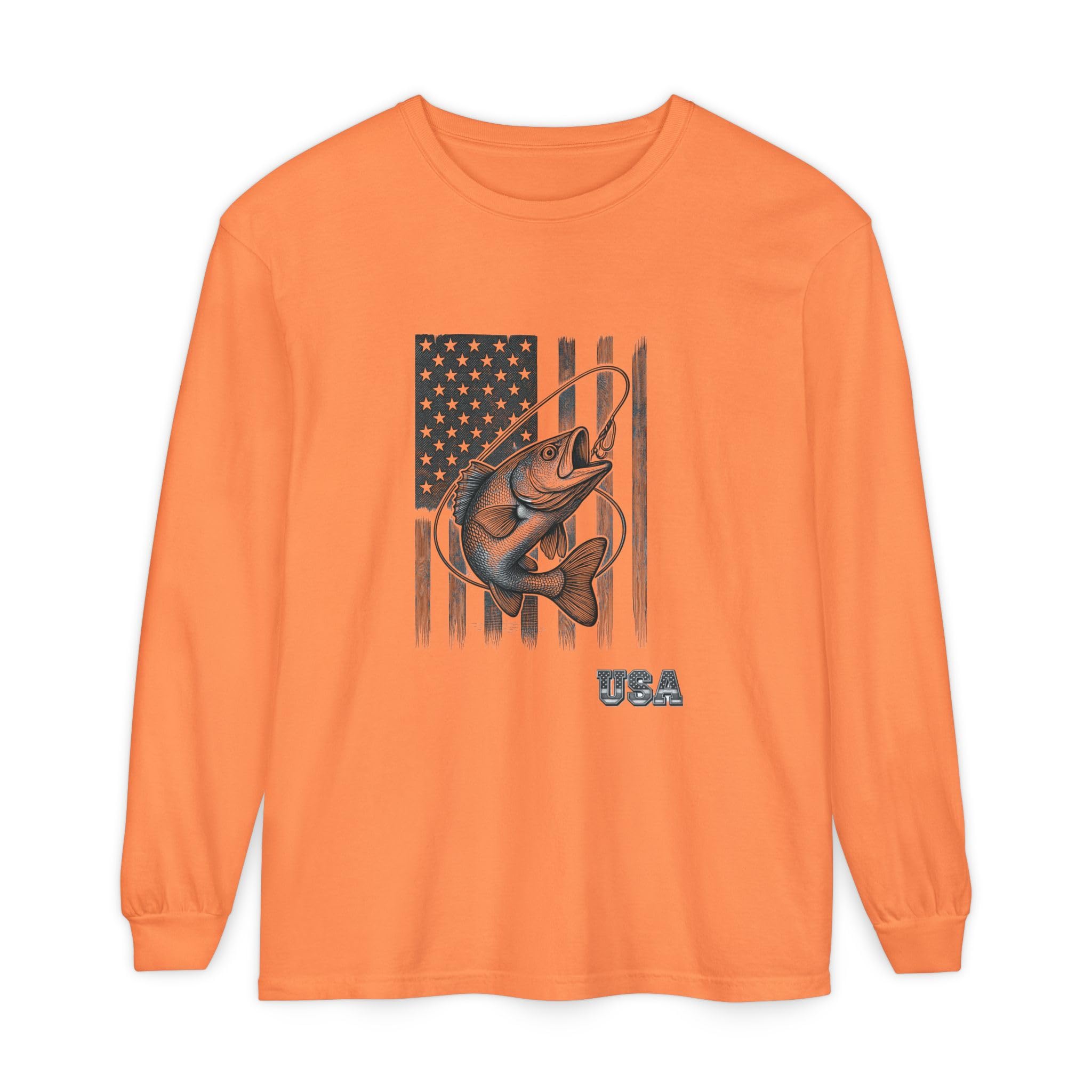 American Flag Bass Fishing Long Sleeve T-Shirt | USA Bass Tee