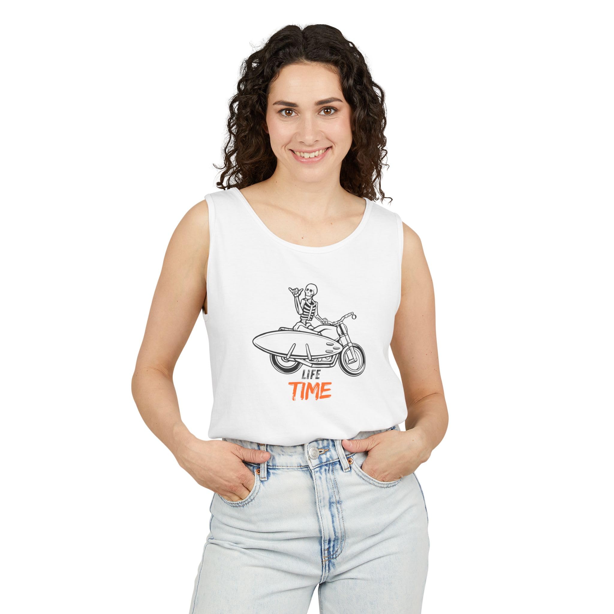Skull Rider on Motorcycle Life Time Tank top | Biker Skull Illustration