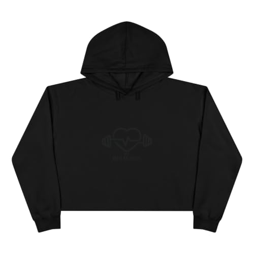 Heart Barbell with Pulse Crop Hoodie | Fitness Gym Workout Apparel