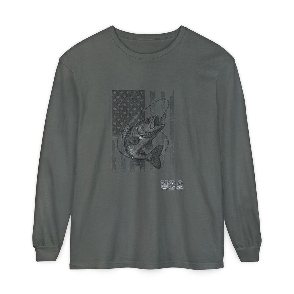 American Flag Bass Fishing Long Sleeve T-Shirt | USA Bass Tee