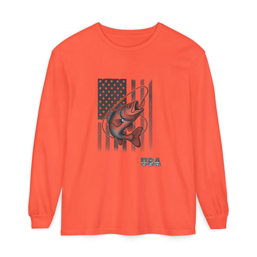 American Flag Bass Fishing Long Sleeve T-Shirt | USA Bass Tee