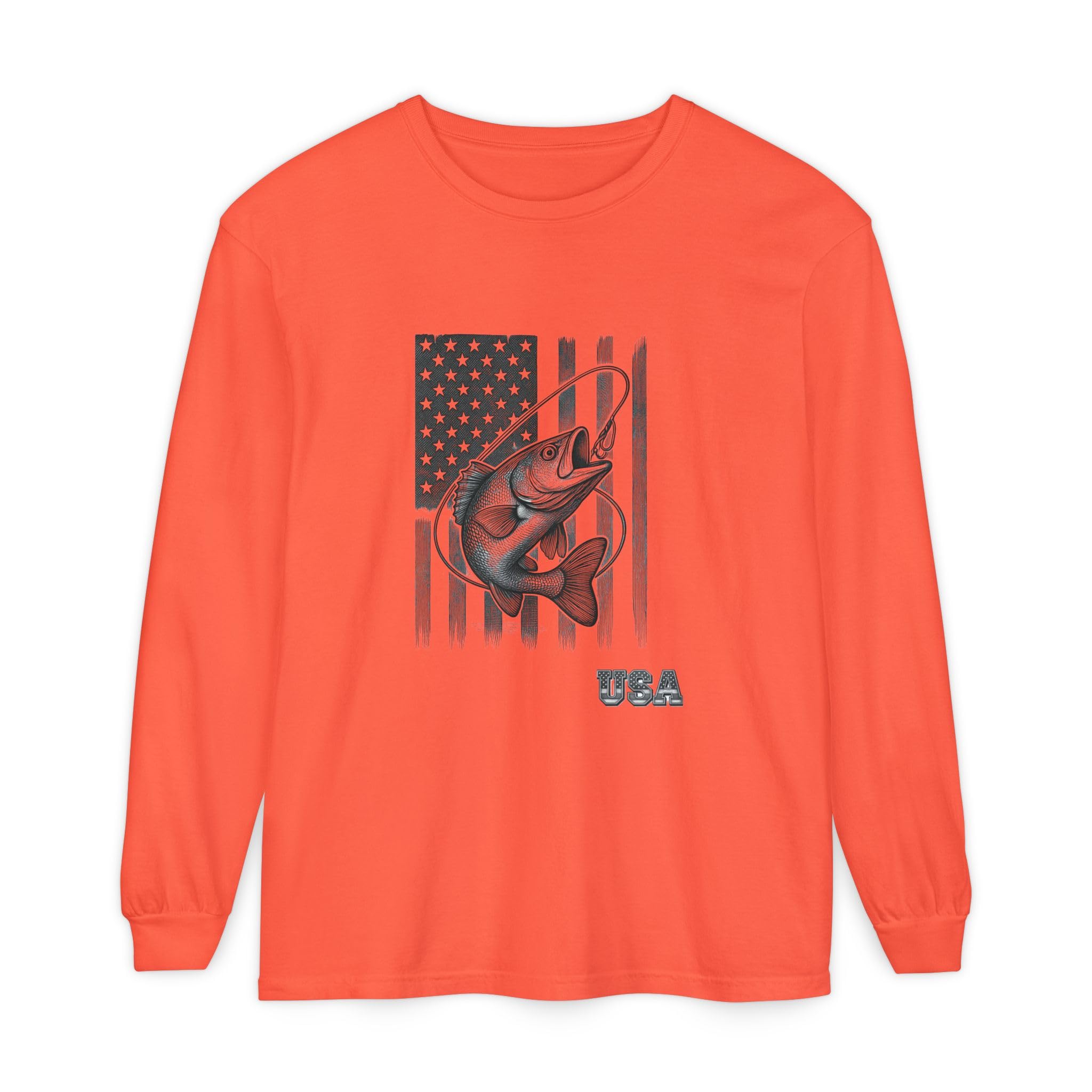 American Flag Bass Fishing Long Sleeve T-Shirt | USA Bass Tee