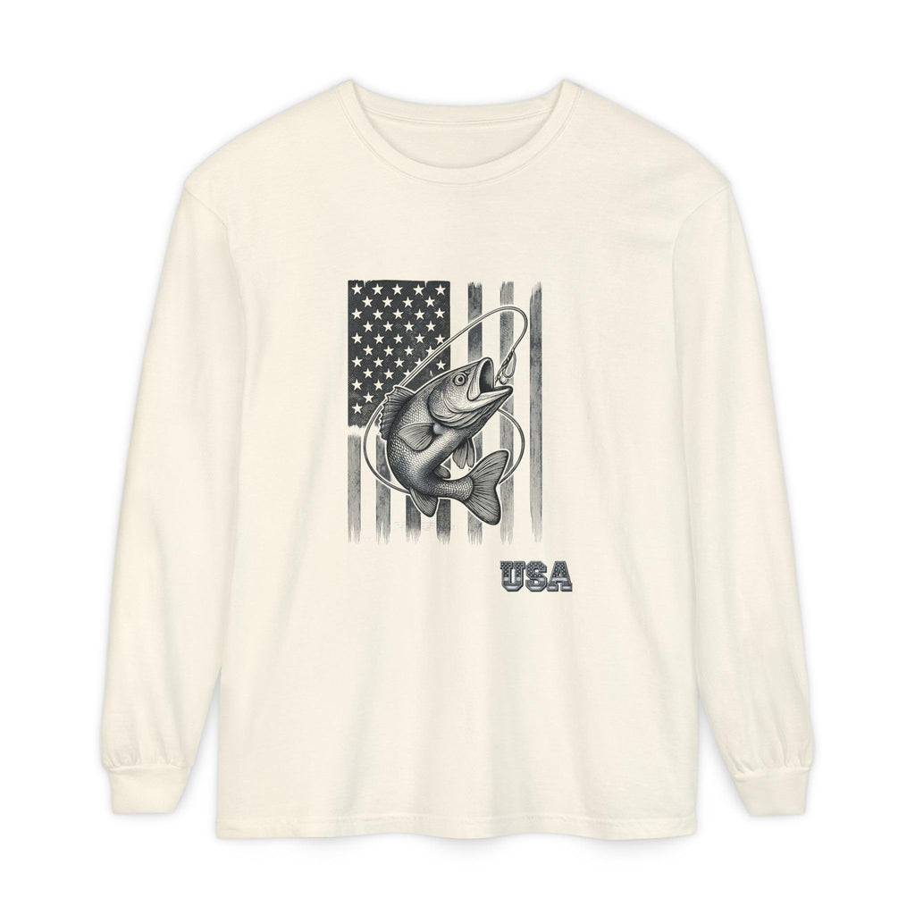 American Flag Bass Fishing Long Sleeve T-Shirt | USA Bass Tee