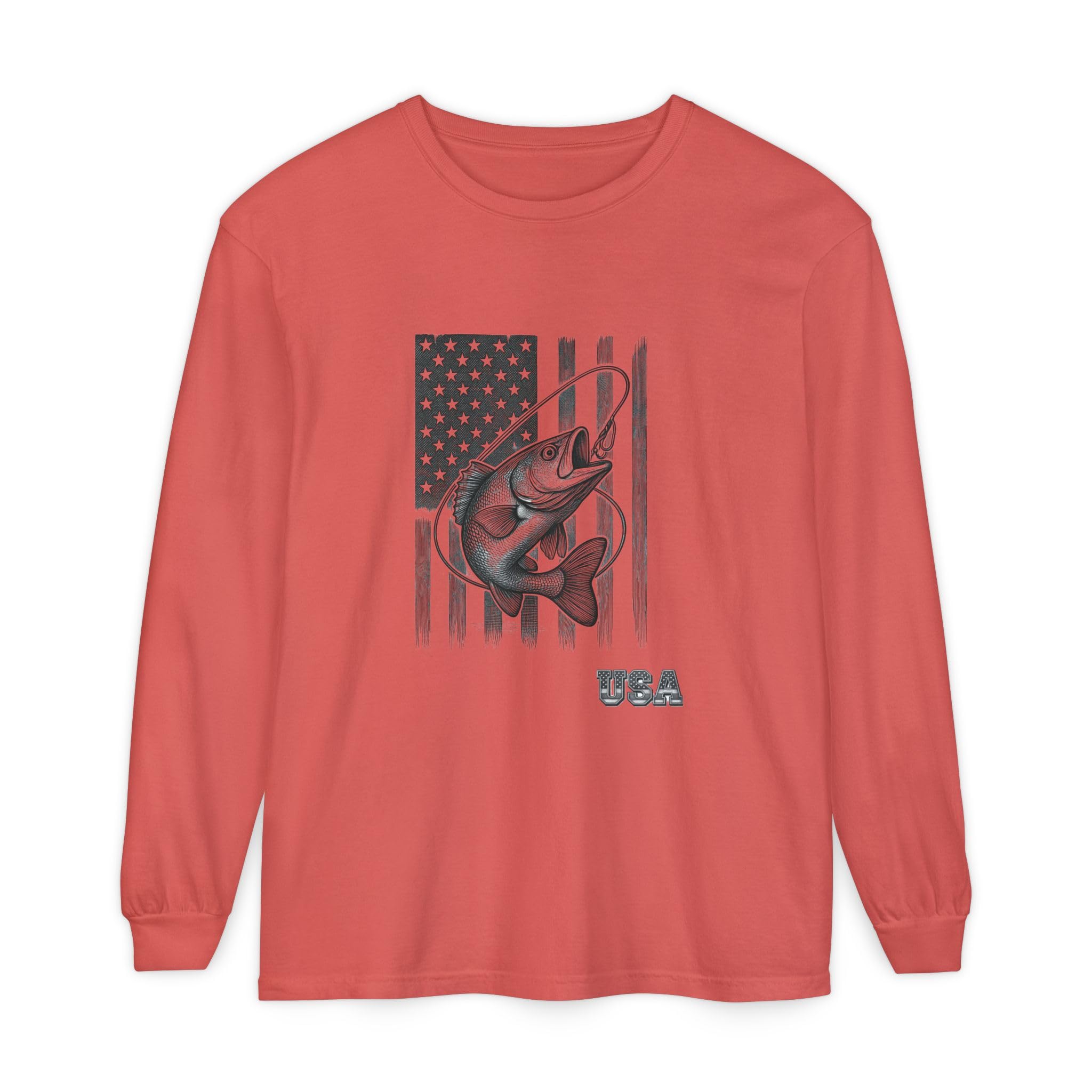 American Flag Bass Fishing Long Sleeve T-Shirt | USA Bass Tee