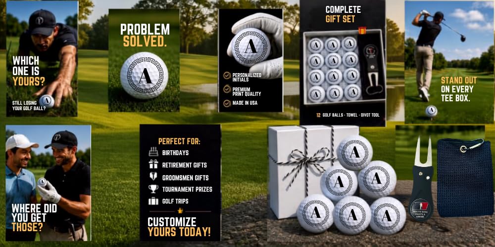 Golf Balls - Greek Ring Golf Balls, Beautiful Designs. Multiple Designs Golf Ball for Gifts & Accessories. Includes Balls,Towel,Divot. 12 Pack