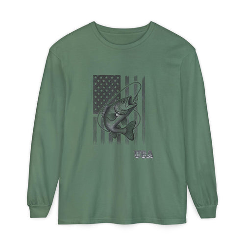American Flag Bass Fishing Long Sleeve T-Shirt | USA Bass Tee