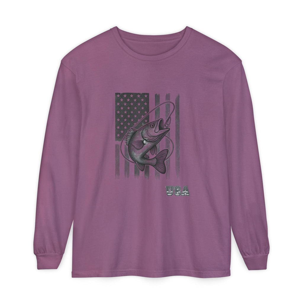 American Flag Bass Fishing Long Sleeve T-Shirt | USA Bass Tee