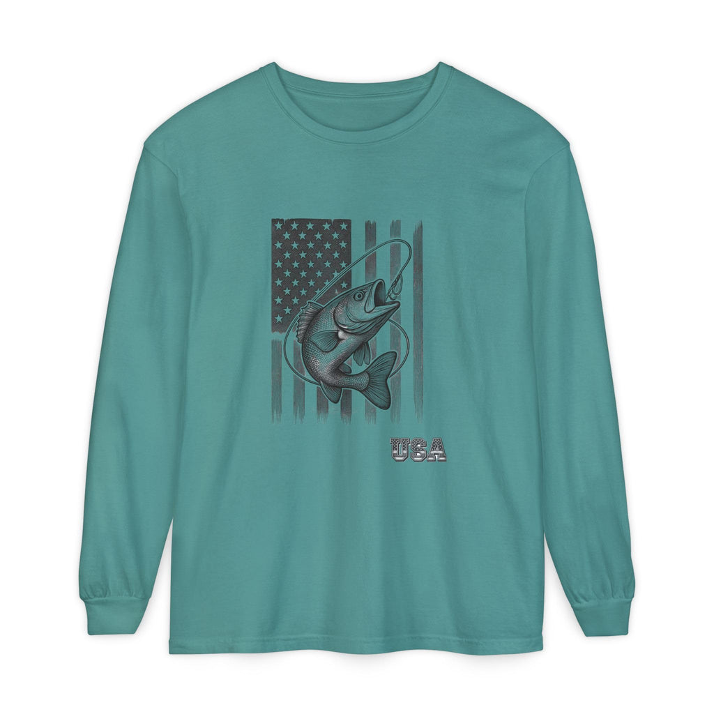 American Flag Bass Fishing Long Sleeve T-Shirt | USA Bass Tee