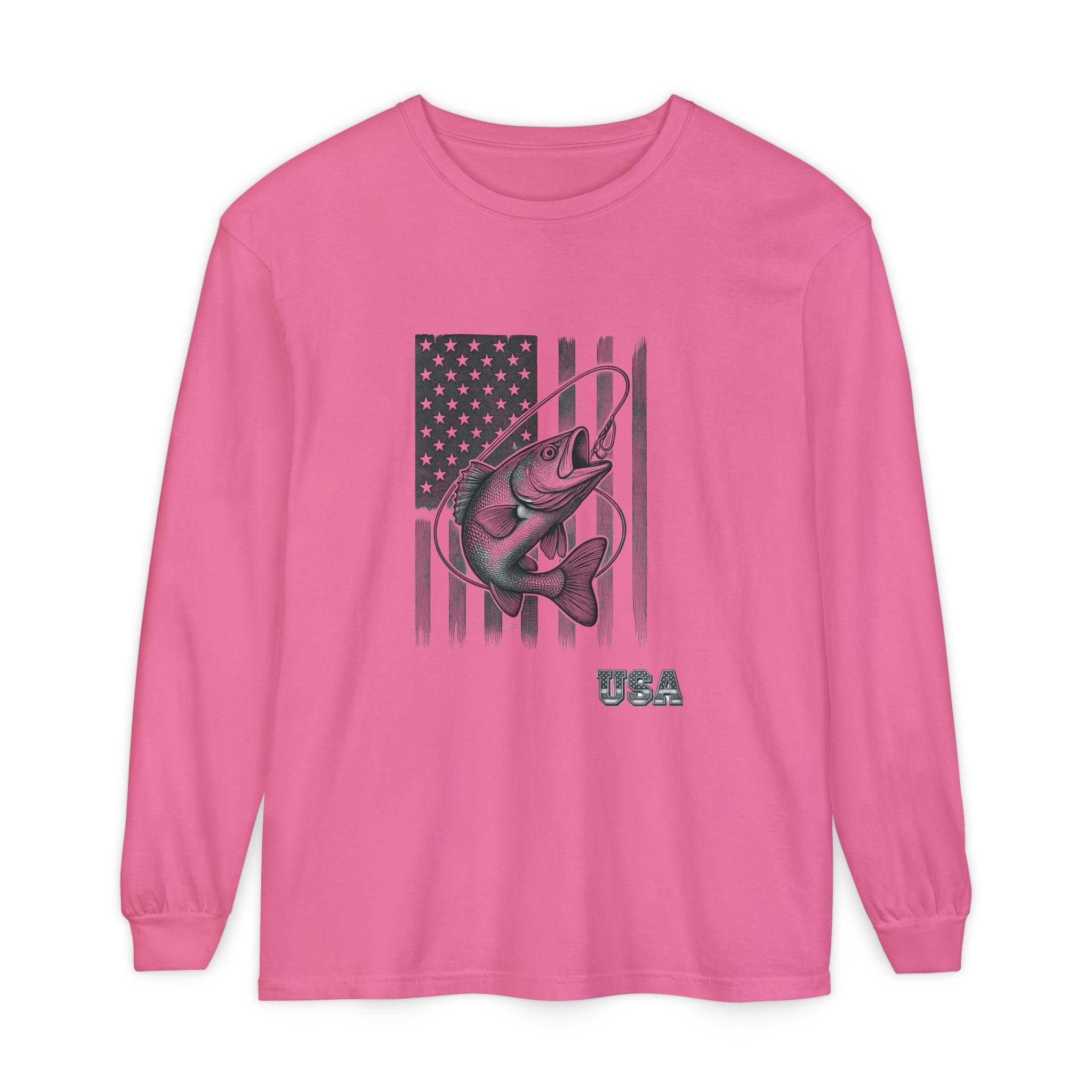 American Flag Bass Fishing Long Sleeve T-Shirt | USA Bass Tee